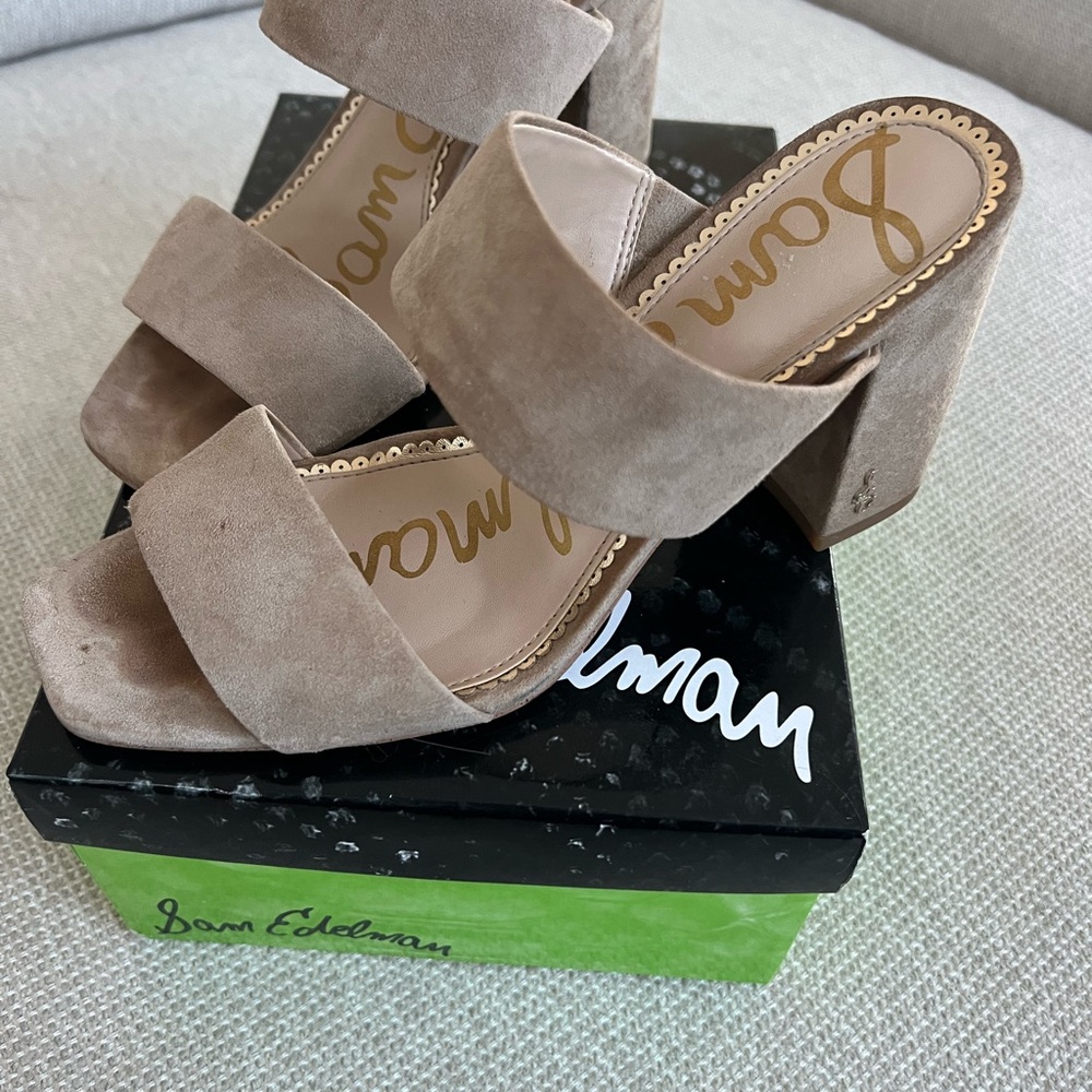 Sam Edelman Oatmeal Suede Delaney Block Heels